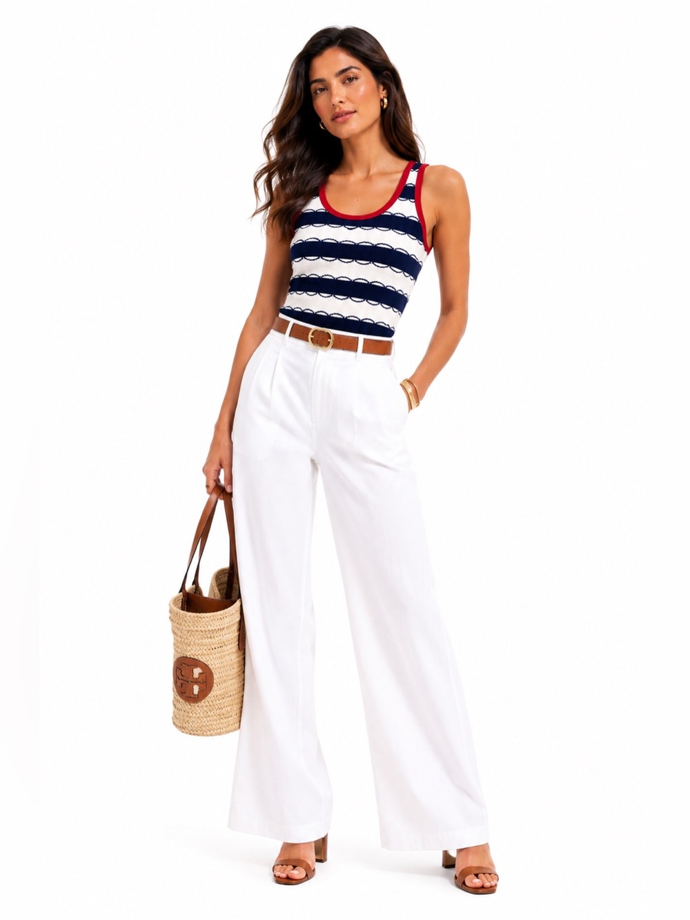 Tory Burch Striped Tank Top in Navy and Red